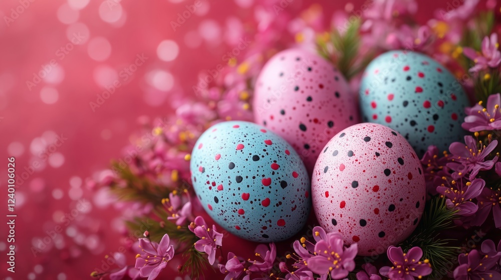 Fototapeta premium Colorful Easter Eggs Nestled Among Delicate Spring Flowers