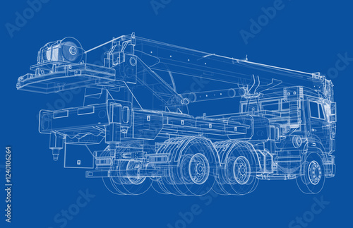 Car crane. Vector rendering of 3d