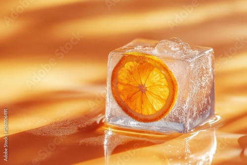 Frozen Orange Slice In An Ice Cube photo