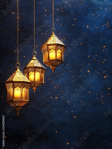 Golden Lanterns Glowing in the Night Sky