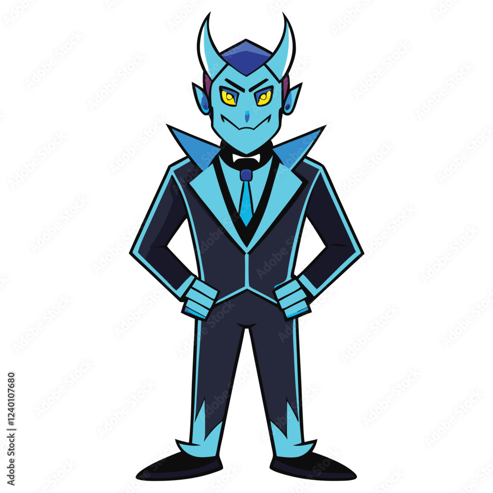 A cyberpunk-inspired demon in a glowing neon-blue tuxedo with a futuristic twist Illustrator Artwork A cyberpunk-inspired demon in a glowing neon-blue tuxedo with a futuristic twist Illustrator Artwork