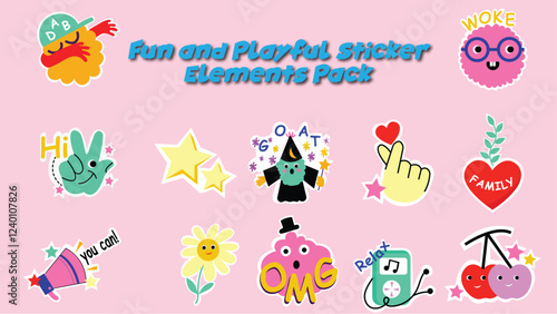 Playful and energetic sticker elements designed to add excitement to creative projects.