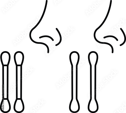 cotton swabs with nose icon set, Conceptual flat design icons of cotton buds Flat Graphic Design, Nasal swab test. isolated on transparent background, used for mobile apps, Pharmacy template designs.