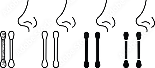 cotton swabs with nose icon set, Conceptual flat design icons of cotton buds Flat Graphic Design, Nasal swab test. isolated on transparent background, used for mobile apps, Pharmacy template designs.