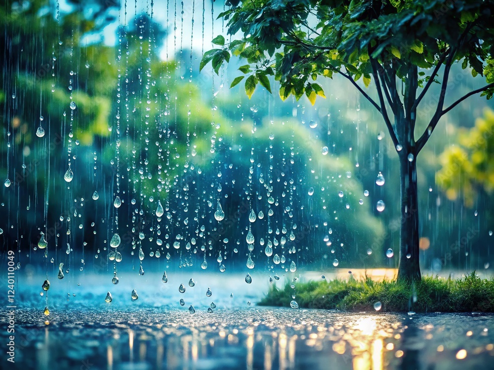 Fototapeta premium Macro Rain Drops on Leaf, Water Droplets Nature Photography