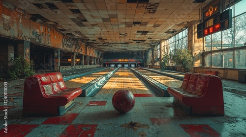 Abandoned bowling interior slung derelict forsaken outcast photo