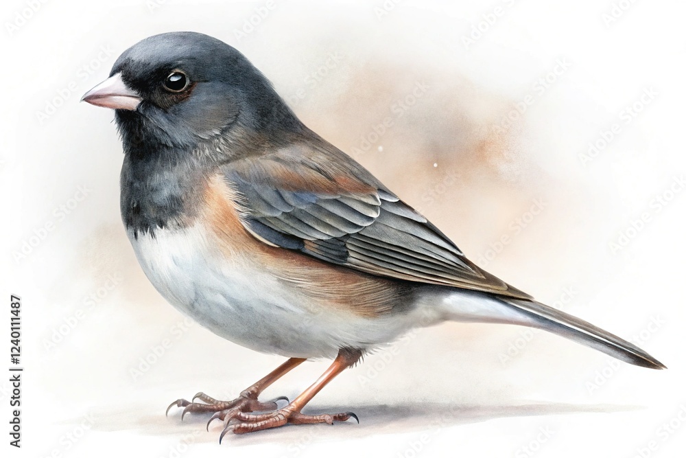 Pastel Watercolor Dark-Eyed Junco Bird Illustration, Isolated on White Background Pastel Watercolor Dark-Eyed Junco Bird Illustration, Isolated on White Background