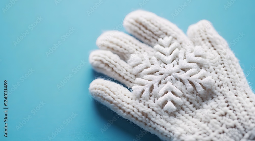 White Knit Glove With Snowflake Design White Knit Glove With Snowflake Design