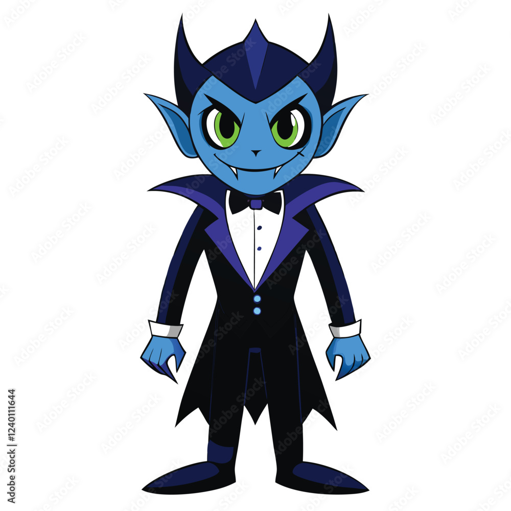 A shadow demon in a dark midnight tuxedo with eerie blue highlights A shadow demon in a dark midnight tuxedo with eerie blue highlights