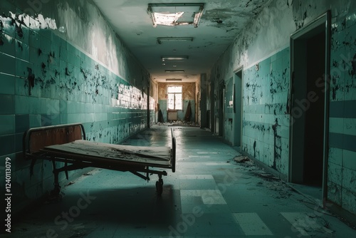 Abandoned hospital complex interior slung derelict forsaken outcast photo