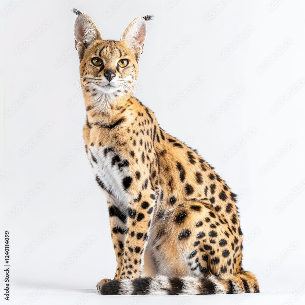 Obraz premium playful serval cat sitting gracefully with its large ears and spotted fur