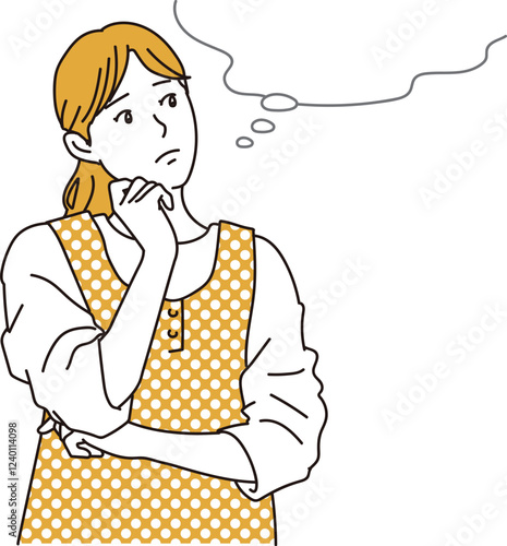 悩んでいるエプロンの女性イラスト