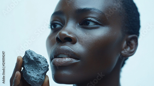 a woman holding a piece of charcoal photo