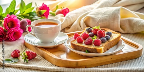 Sunny Morning Breakfast in Bed: Berries, Toast & Tea for Mom