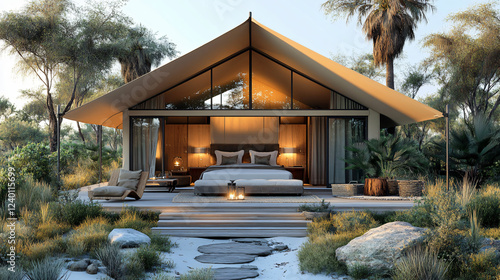 a bedroom with a bed and a patio