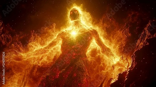 Wallpaper Mural Fiery Figure: A Digital Painting of an Infernal Being, Embodiment of Intense Heat and Cosmic Energy Torontodigital.ca