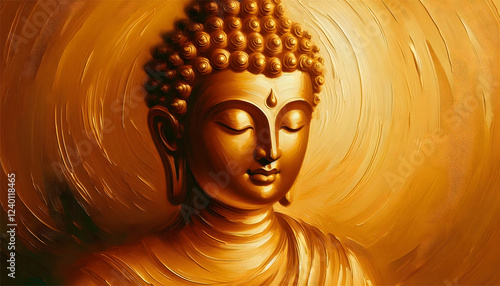 golden oil paint art of gautam buddha on golden background