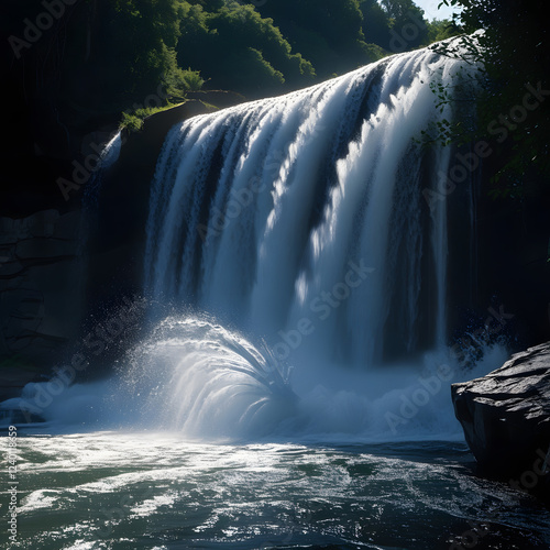 The low-angle perspective amplifies the energy of the scene, making the viewer feel as though they are right there, experiencing the power of the water firsthand.  photo