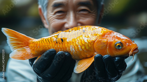 a man holding a goldfish in his hands