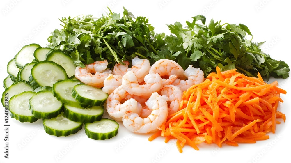 Fresh Shrimp Cucumber Carrot and Cilantro Salad Ingredients Fresh Shrimp Cucumber Carrot and Cilantro Salad Ingredients
