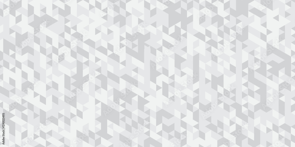 Abstract geometric white and gray background seamless mosaic and low polygon triangle texture wallpaper. Triangle shape retro wall grid pattern geometric ornament tile vector square element design.
Abstract geometric white and gray background seamless mosaic and low polygon triangle texture wallpaper. Triangle shape retro wall grid pattern geometric ornament tile vector square element design.