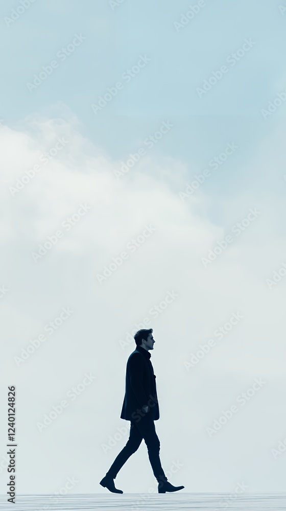 Silhouette of a Man Walking Under a Pale Sky Silhouette of a Man Walking Under a Pale Sky