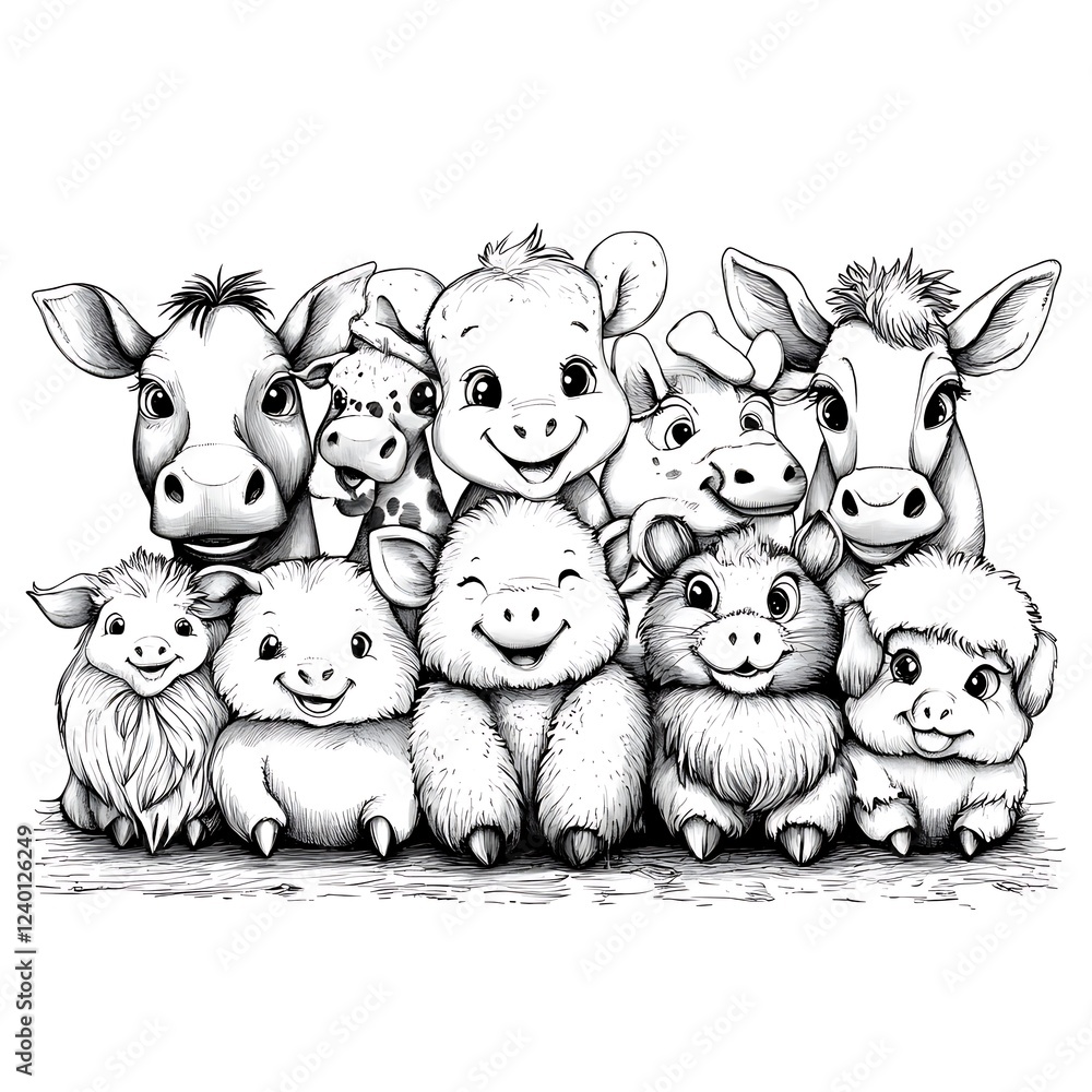 Obraz premium Farmyard Friends Coloring Book Page