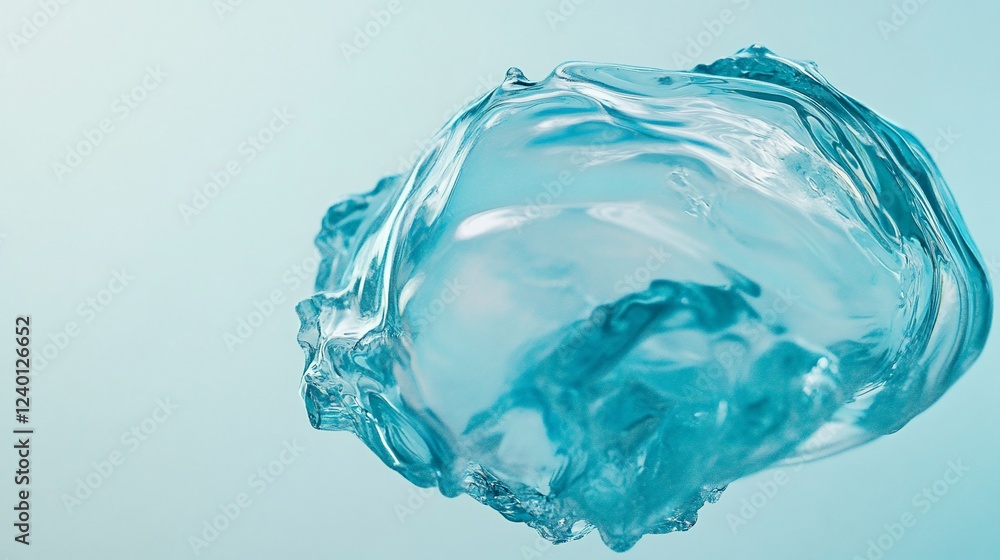Fototapeta premium A dynamically rendered 3D model of a sphere of clear blue liquid floating
