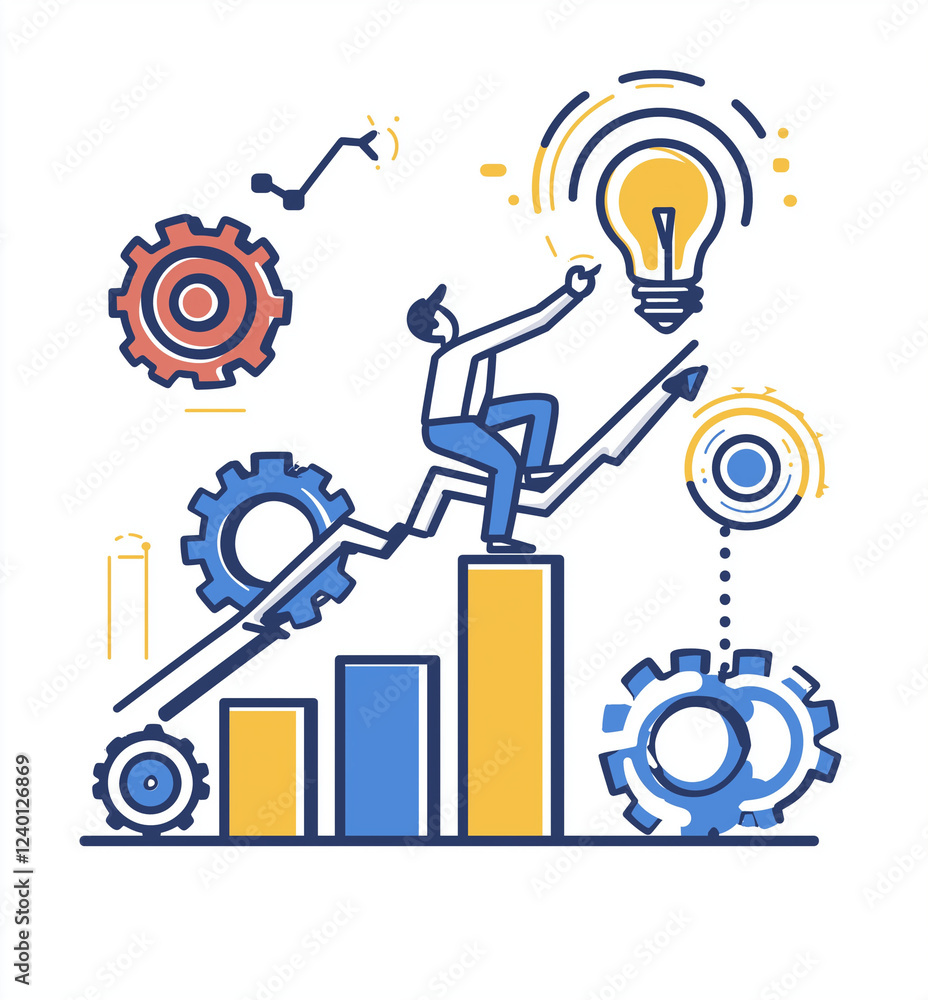 business concept with person and gears business concept with person and gears