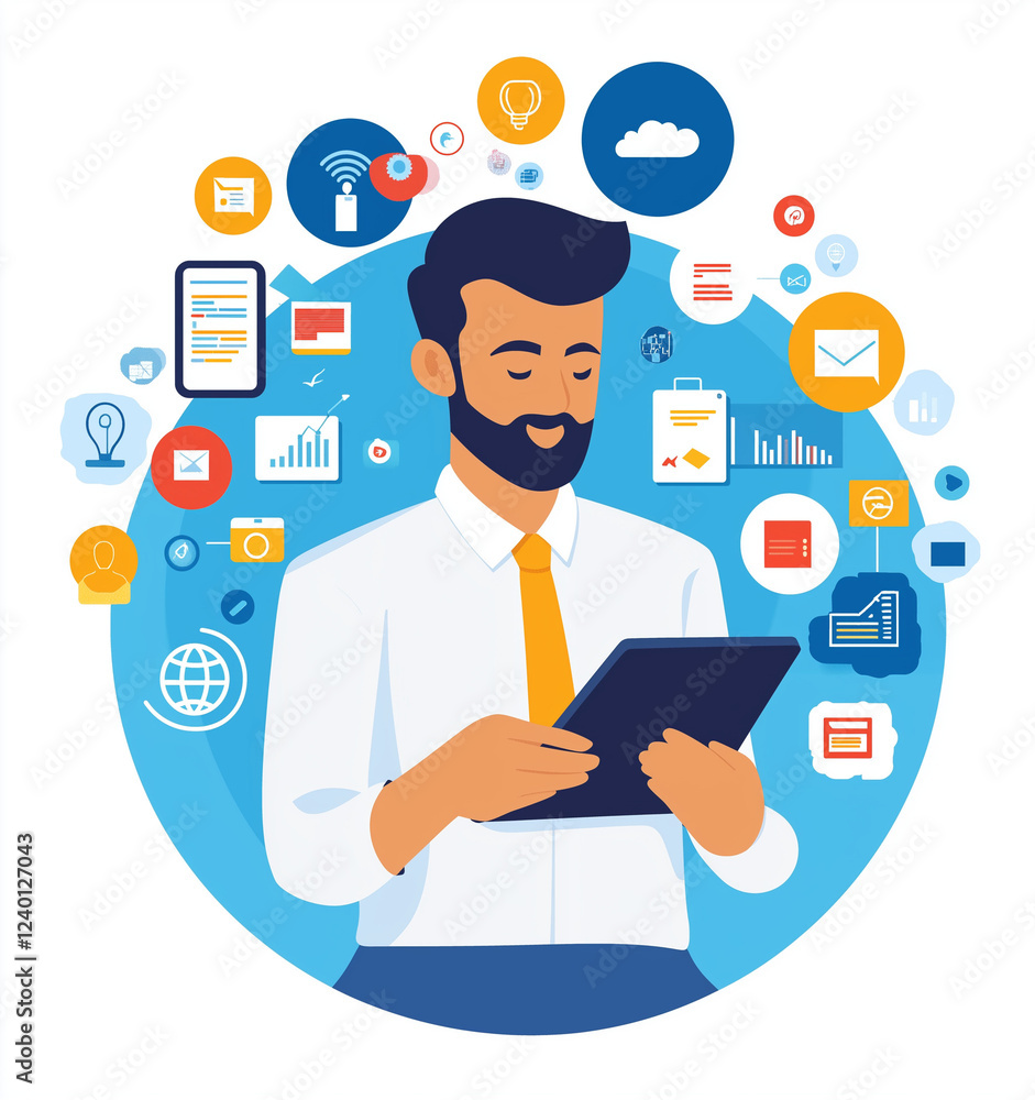 man with network icons man with network icons