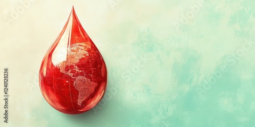 Global Blood Donation: A Precious Red Drop Representing the Earth's Lifeline photo