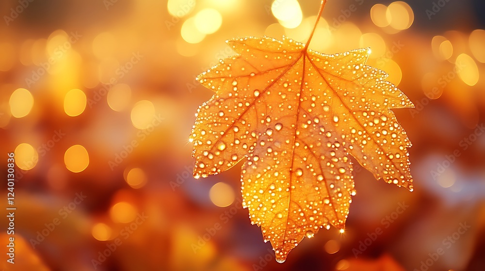 Autumn Leaf Dewdrops Golden Sunlight Background Autumn Leaf Dewdrops Golden Sunlight Background