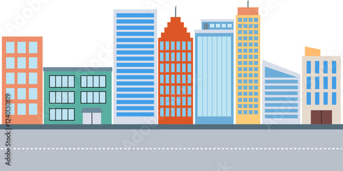 Cityscape with road and skyscrapers illustration