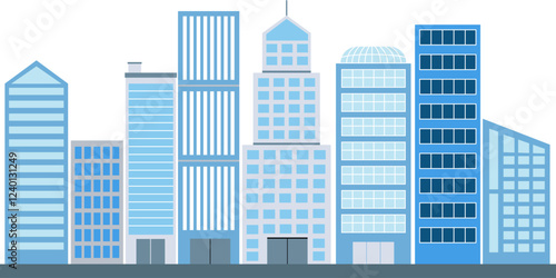 office area and skyscrapers flat illustration