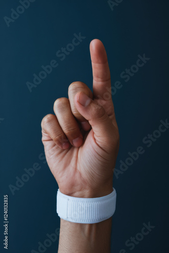 Hand with forefinger pointing upwards photo