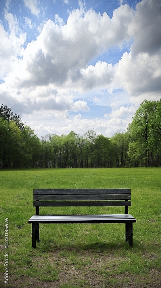 Serene Solitude: A park bench under a vast sky Serene Solitude: A park bench under a vast sky