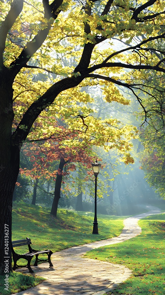 Serene Autumn Path: A Tranquil Walk Through Golden Sunlight Serene Autumn Path: A Tranquil Walk Through Golden Sunlight