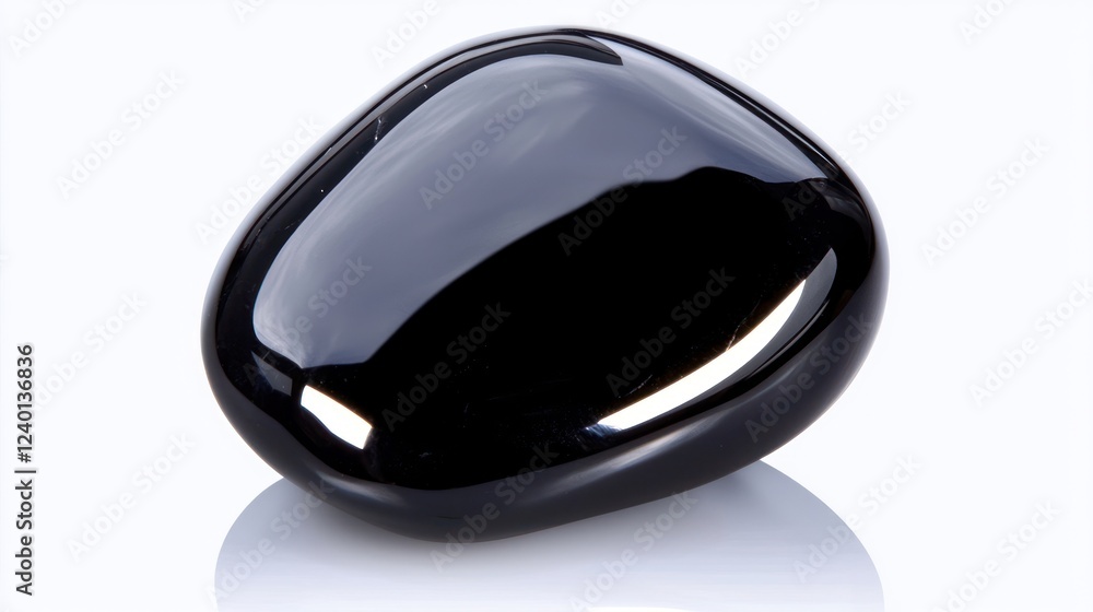 Black Polished Gemstone on White Background Black Polished Gemstone on White Background