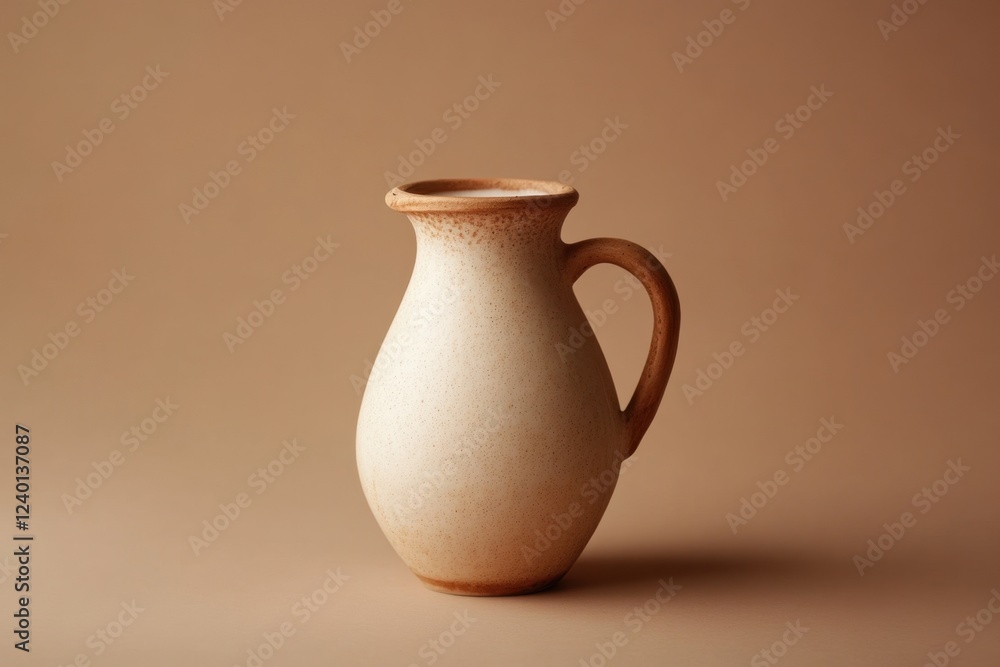 A Cream Colored Ceramic Pitcher Sits on a Brown Background A Cream Colored Ceramic Pitcher Sits on a Brown Background