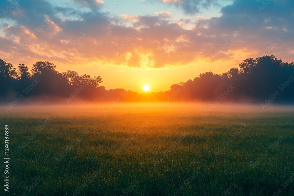Misty Sunrise over a Tranquil Field Misty Sunrise over a Tranquil Field