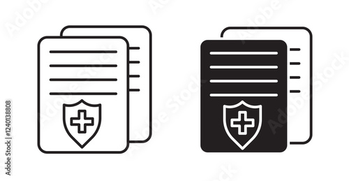 Medical insurance thin line and fill vector icons set