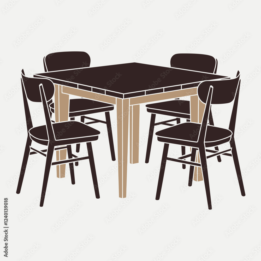 Simple Line Art Illustration of a Dining Table and Chairs Simple Line Art Illustration of a Dining Table and Chairs