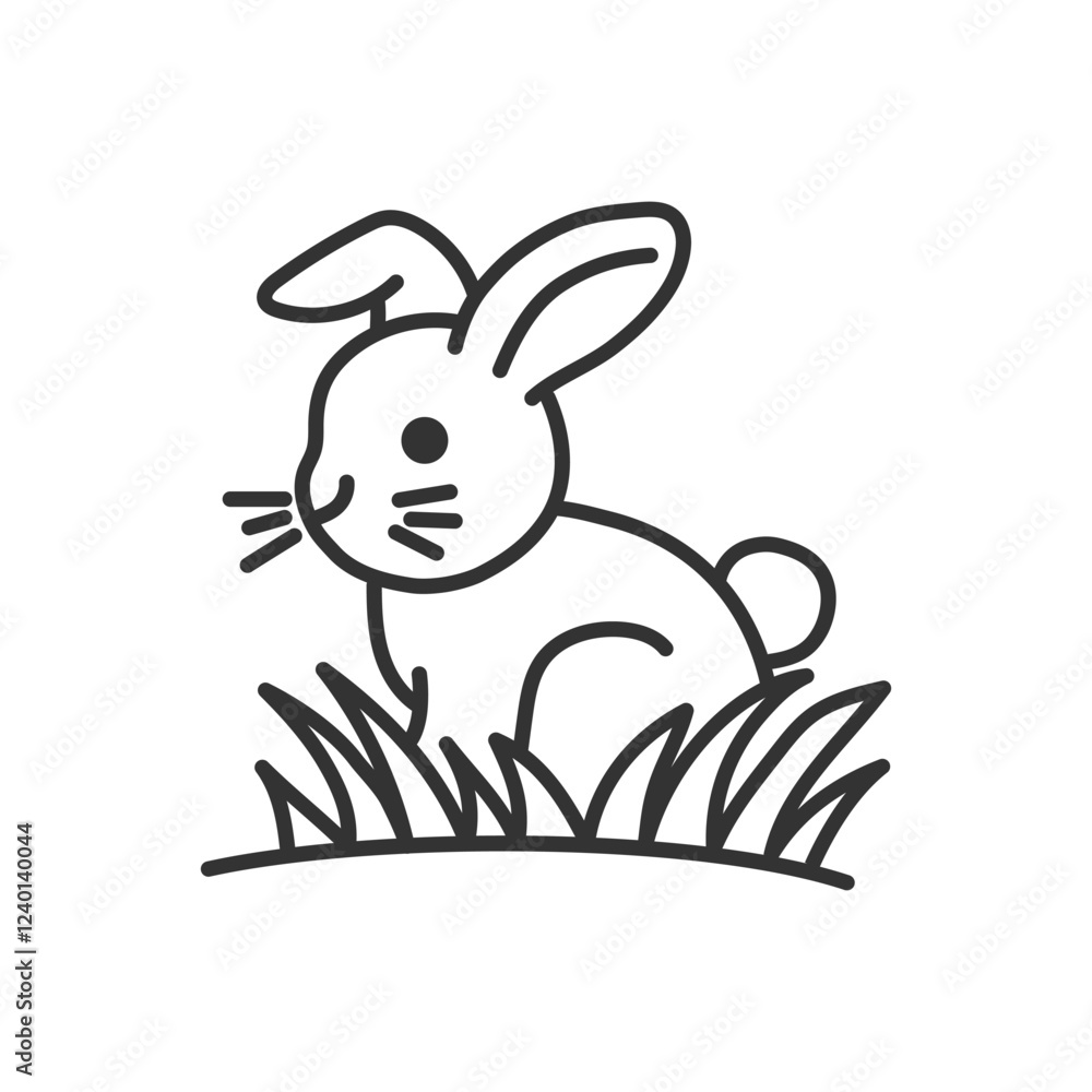 Rabbit animal with grass line icon isolated vector illustration. Rabbit animal with grass line icon isolated vector illustration.