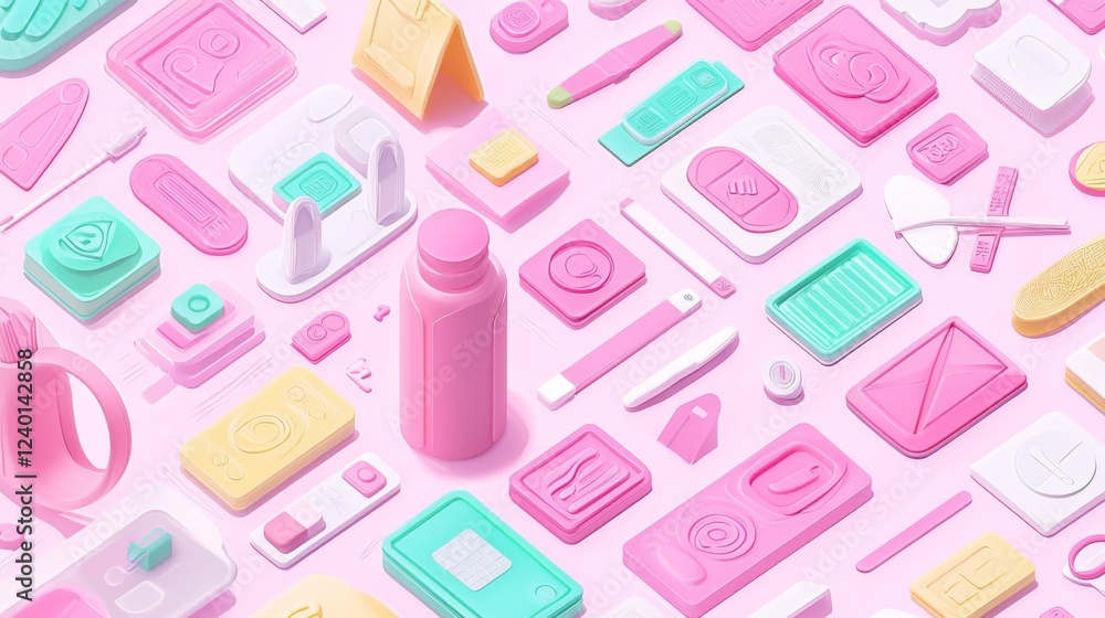 Colorful Flat Lay of Sculpted Design Elements in Pastel Pink and Blue for Creative Inspiration and Art Projects Colorful Flat Lay of Sculpted Design Elements in Pastel Pink and Blue for Creative Inspiration and Art Projects
