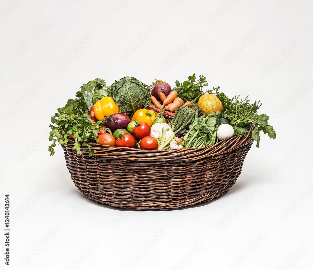 Fresh Farm Vegetables in Basket, Studio Shot Fresh Farm Vegetables in Basket, Studio Shot
