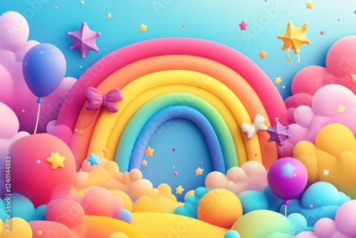 Vivid rainbow celebration colorful cloud landscape digital artwork whimsical environment bright viewpoint joyful concept photo