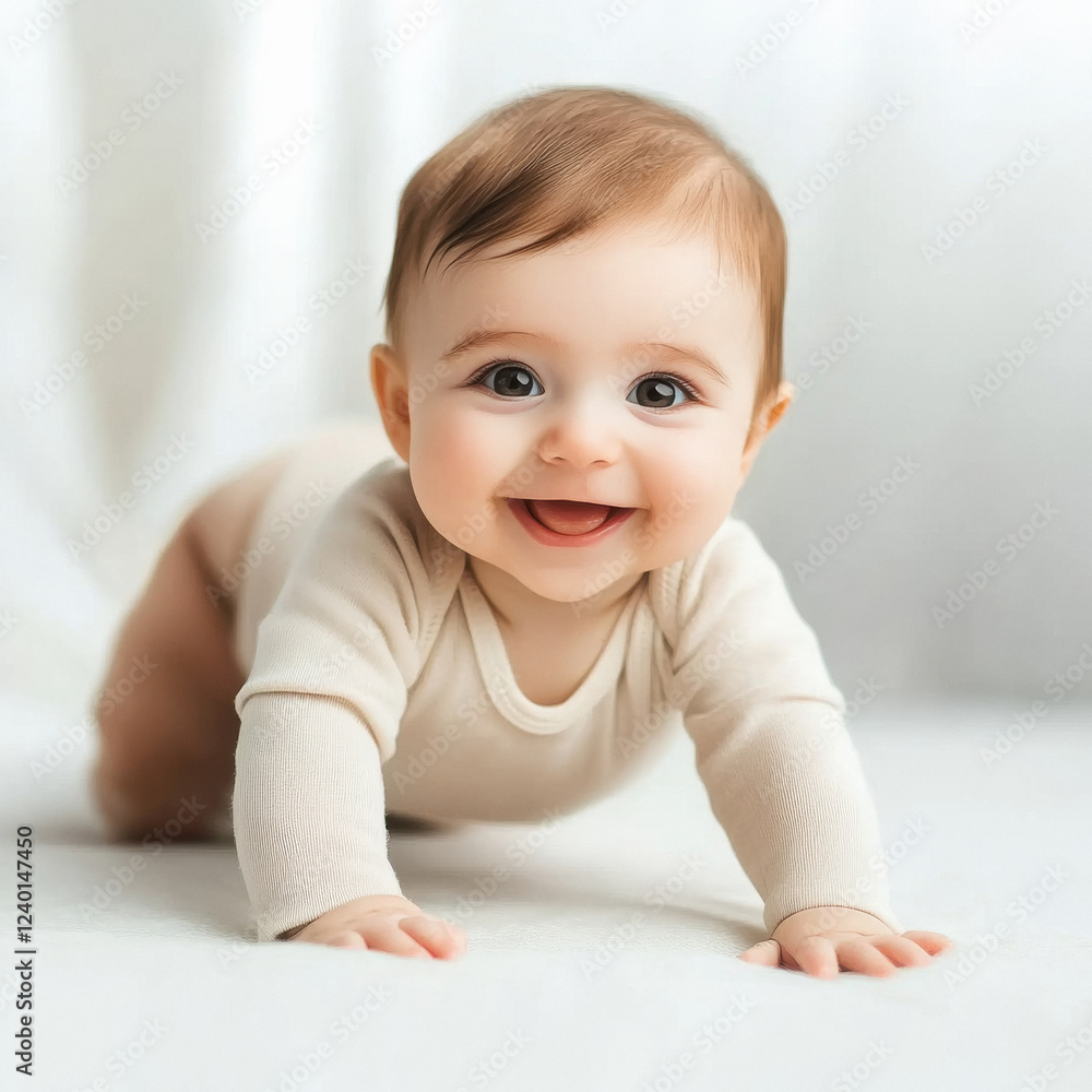cute smiling baby crawling on the surface, white background cute smiling baby crawling on the surface, white background