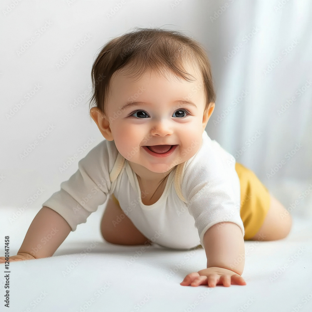 cute smiling baby crawling on the surface, white background cute smiling baby crawling on the surface, white background