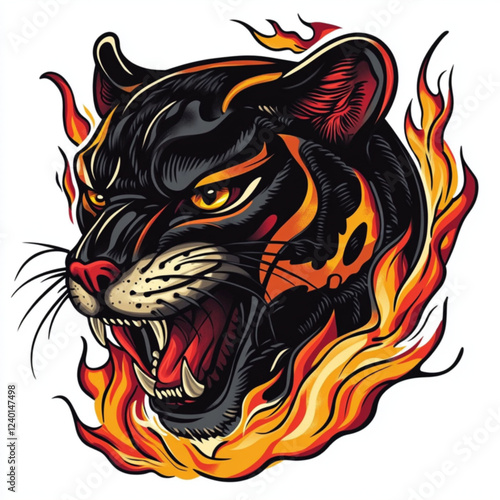 Wallpaper Mural Neotraditional tattoo of a panther with flames. Torontodigital.ca