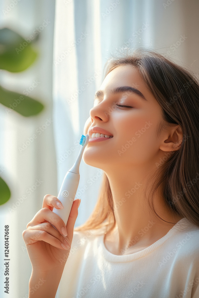 A Indian model woman is holding electric toothbrush A Indian model woman is holding electric toothbrush